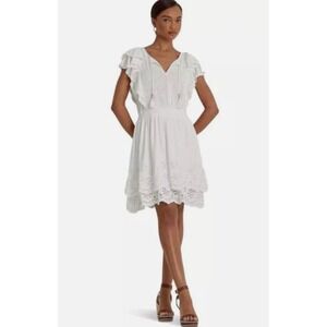 Lauren Ralph Lauren White Dress Graduation‎ Eyelet Ruffle Sleeve Dress Tassel 8